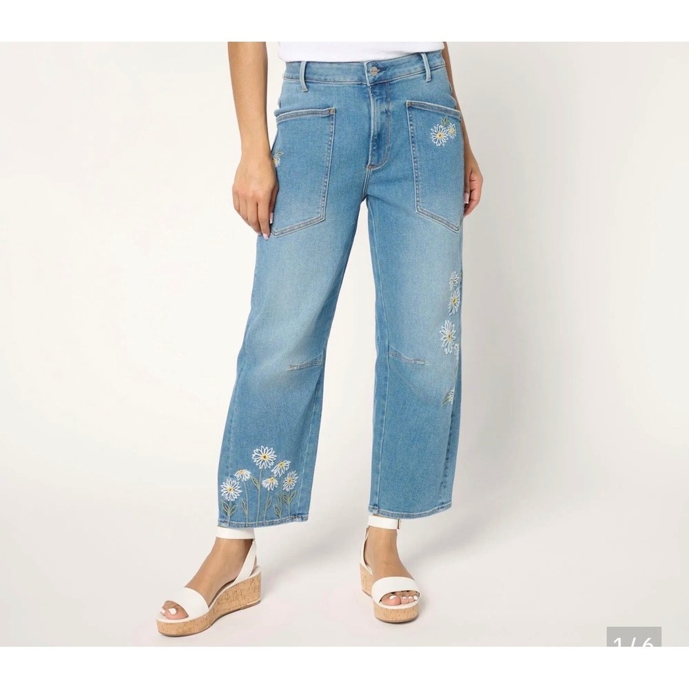 DRIFTWOOD Light Blue Embroidered Wide Leg Jeans